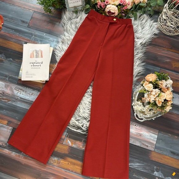Haberdashery Rust Wide-Leg Elastic Waist Band Knit Pants w/ gold button, 10 - Picture 2 of 11